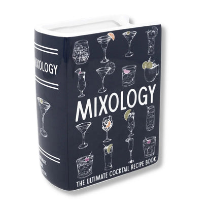 Book-shaped container with cocktail glass illustrations.