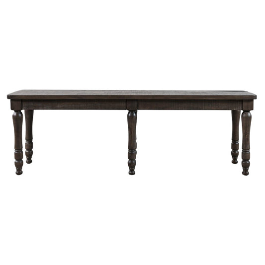Dark wooden table with turned legs.