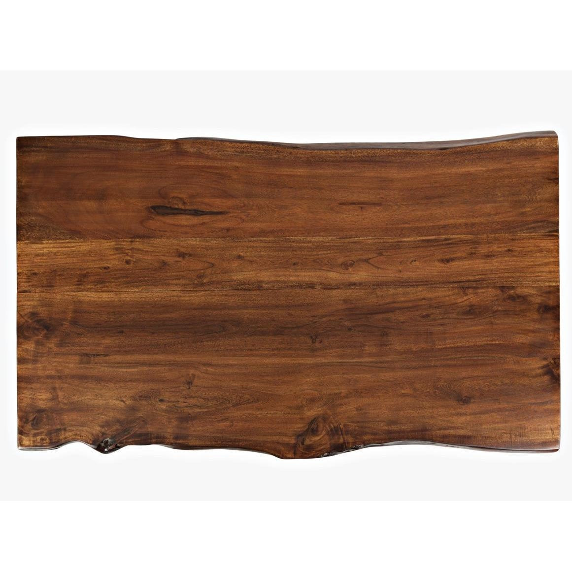 Rectangular wooden table with a natural grain and uneven edges.