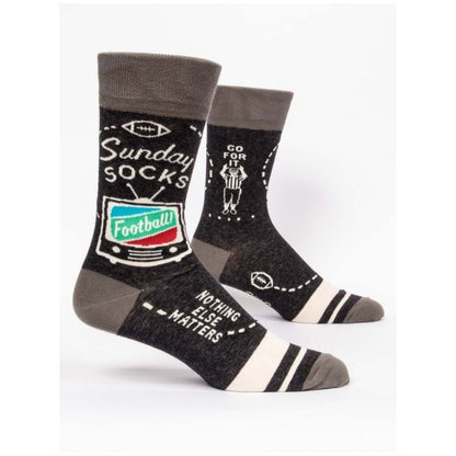Football-themed socks with playful slogans, ideal for Sundays.