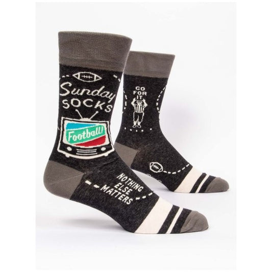 Football-themed socks with playful slogans, ideal for Sundays.