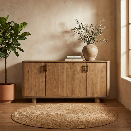 Wooden sideboard with four doors and simple design.