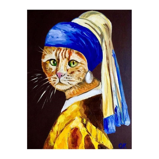 Picture of "Cat with the Pearl Earring" Wood Block Art Print