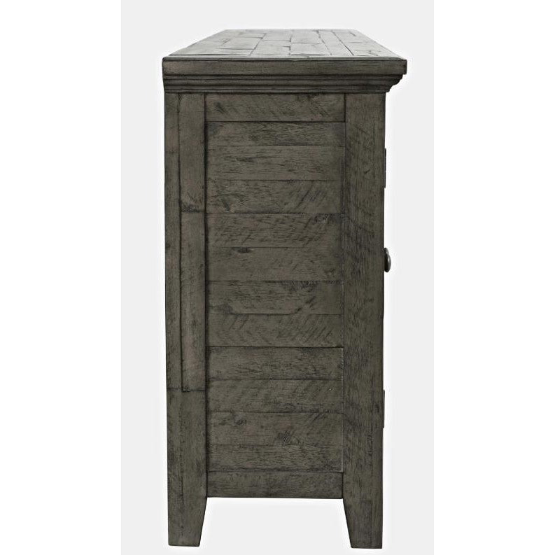 Side view of a dark wooden cabinet.