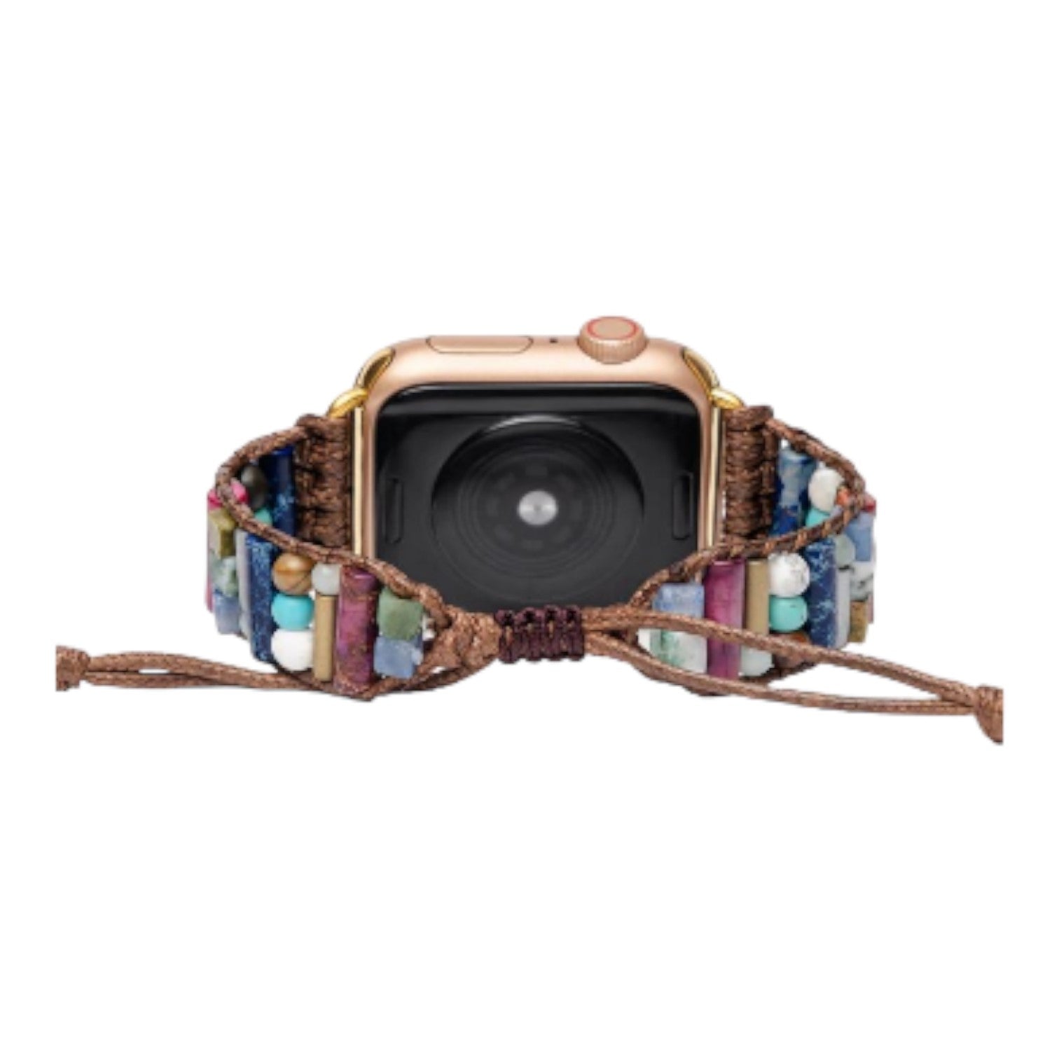 Smartwatch with a colorful beaded wristband in a boho style.