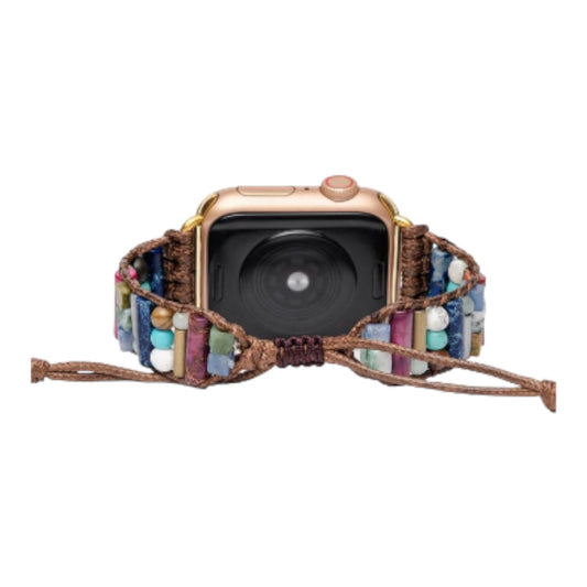 Smartwatch with a colorful beaded wristband in a boho style.