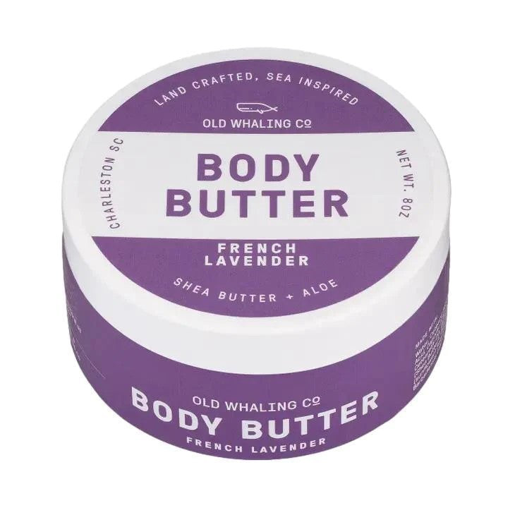 Purple-labeled body butter, French lavender scent, 8oz.