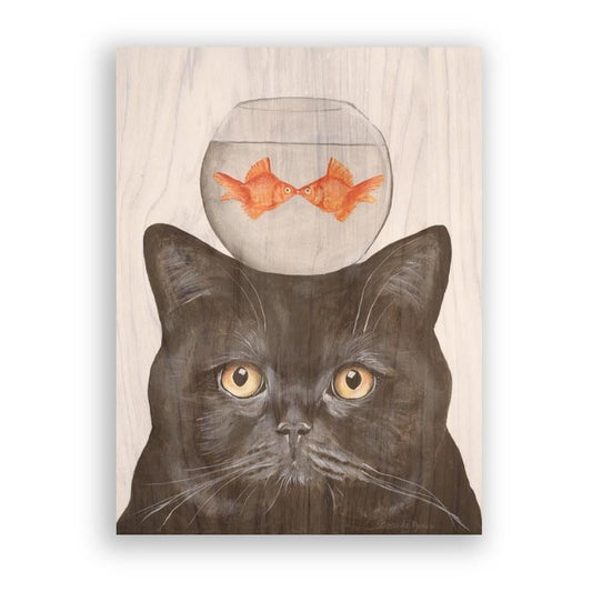 Picture of "Cat with Fishbowl" Wood Block Art Print