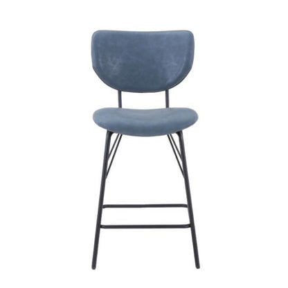 Blue cushioned stool with sleek black metal legs.