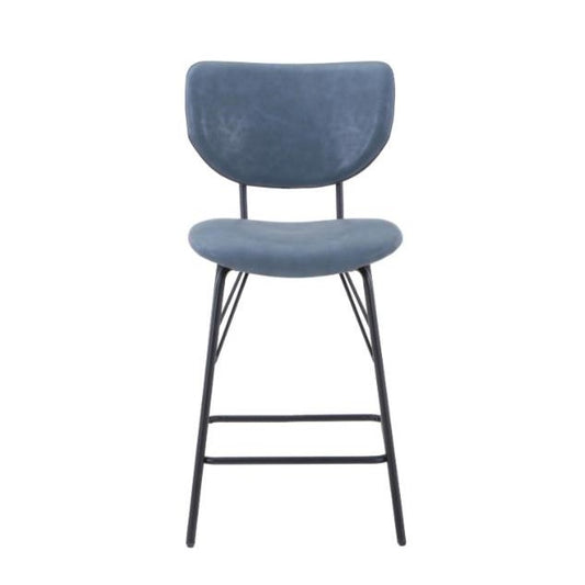 Blue cushioned stool with sleek black metal legs.