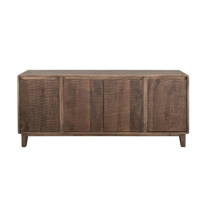 Wooden sideboard with textured front panels.