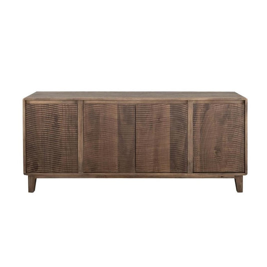 Wooden sideboard with textured front panels.