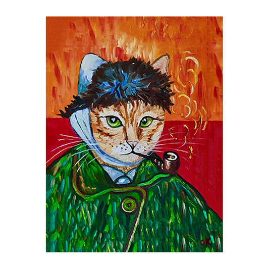Picture of "Cat La Van Gogh with Pipe" Wood Block Art Print