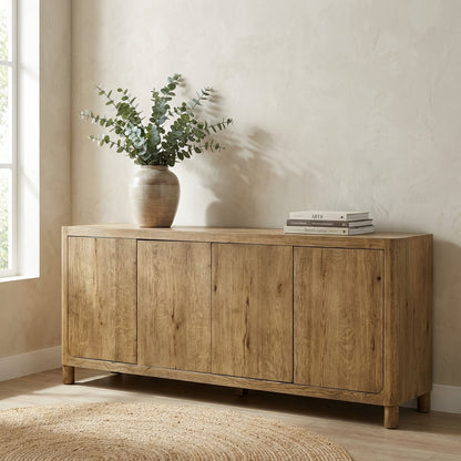 Wooden sideboard with a minimalist design and four doors.