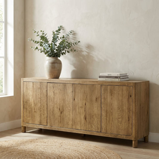 Wooden sideboard with a minimalist design and four doors.