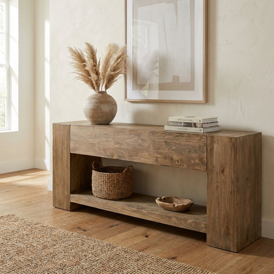 Wooden console table with a minimalist design.