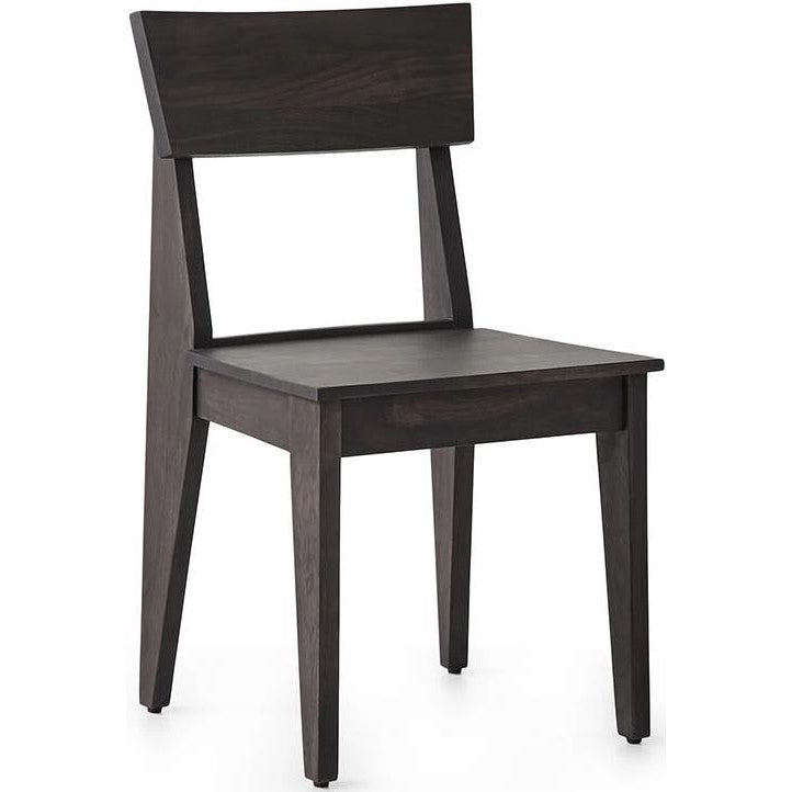 Dark wooden chair with simple, modern design.