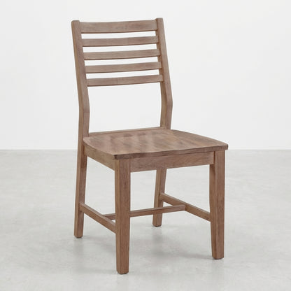 Wooden chair with slatted backrest, simple and sturdy design.