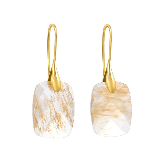 Elegant gold earrings with translucent stone accents.