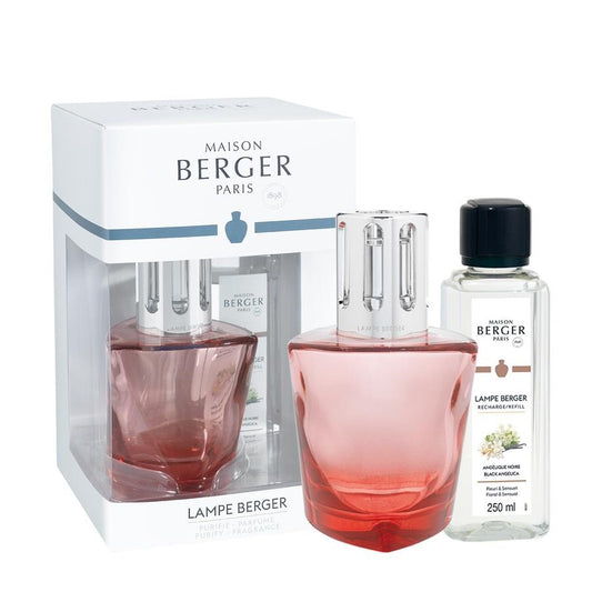 Maison Berger Paris Lampe Berger with refill bottle, pink and clear glass design.