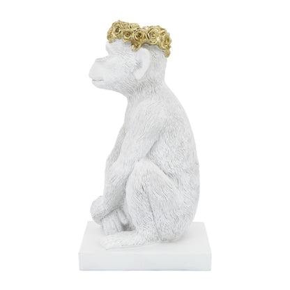 Picture of Monkey with Flower Crown Figure Large, White & Gold