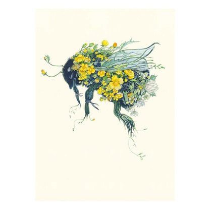 A bee made of flowers and leaves in detailed illustration.