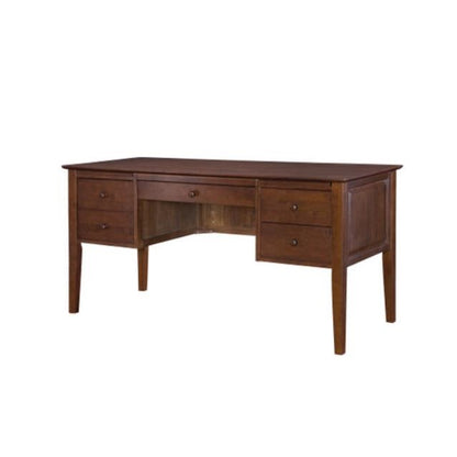 Wooden desk with five drawers and a classic design.