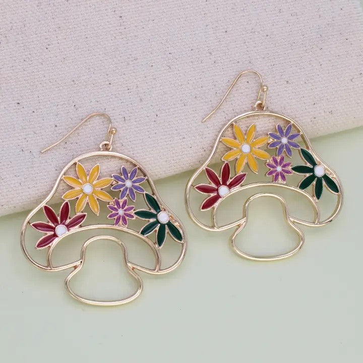 Picture of Multicolor Mushroom Gold Floral Earrings