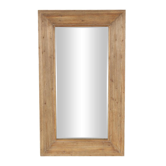 Rectangular mirror with a rustic wooden frame.