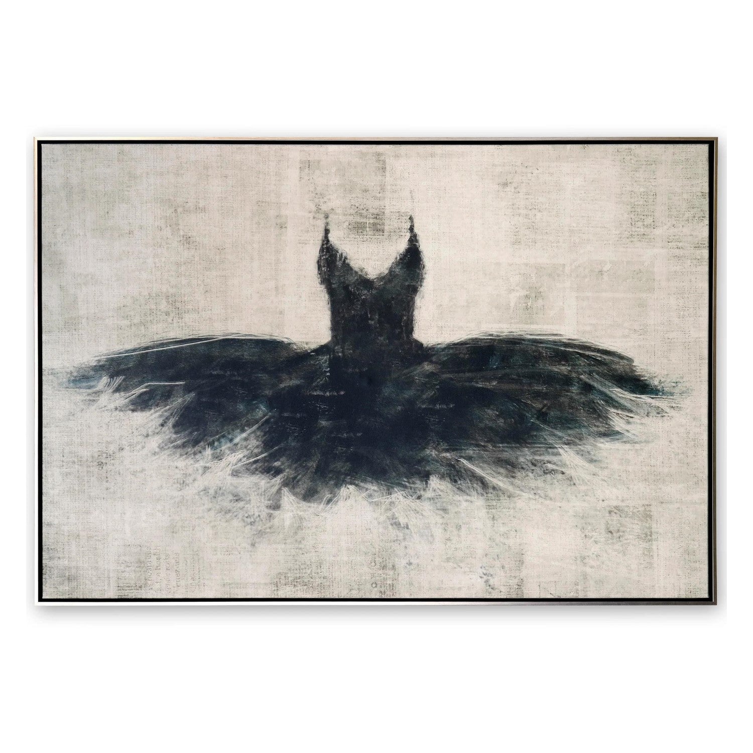Abstract black dress shape with textured brush strokes.