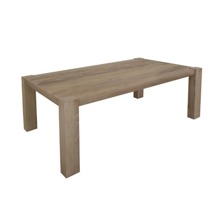 Wooden rectangular table with thick legs.