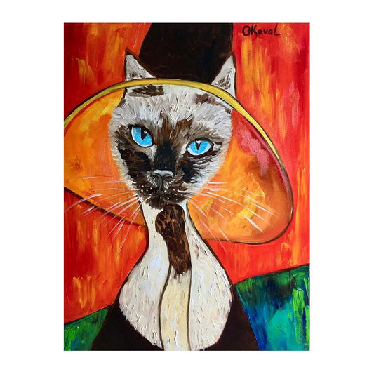 Picture of "Cat in a Hat Amedeo Clemente Modigliani" Wood Block Art Print