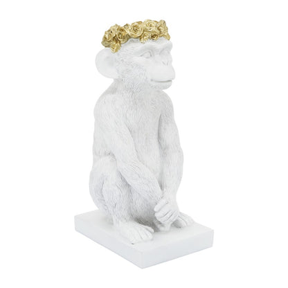 Picture of Monkey with Flower Crown Figure Large, White & Gold