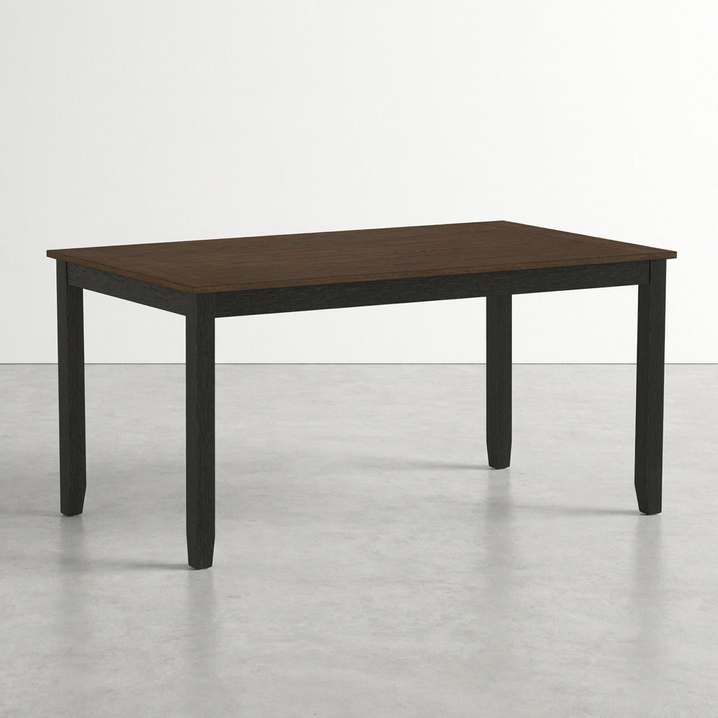 Rectangular wooden table with dark legs.
