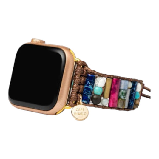Smartwatch with colorful stone and bead band.