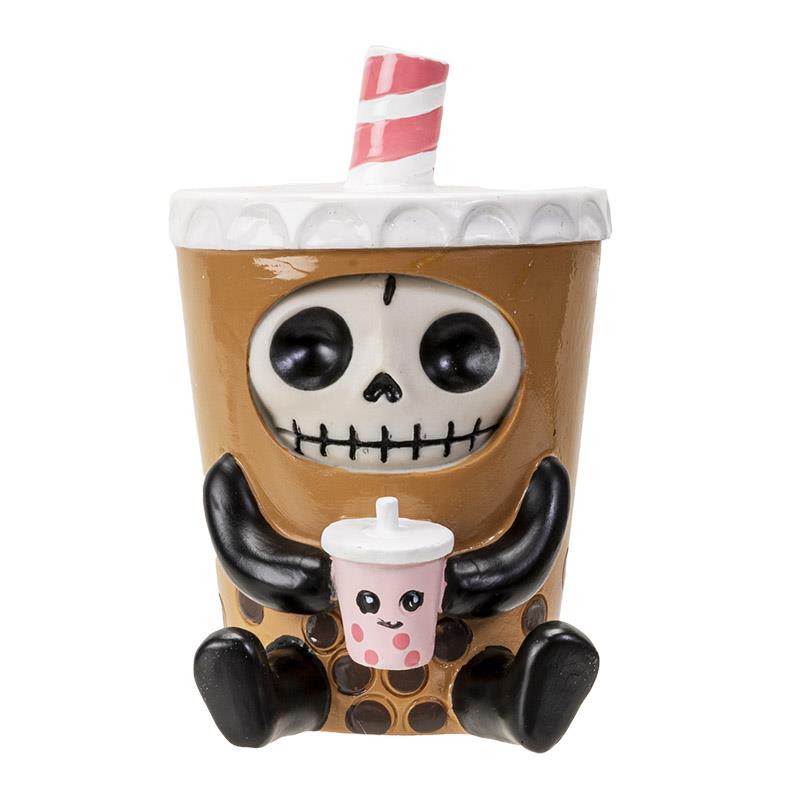 Bubble tea cup with a cute skeleton face and a mini drink.