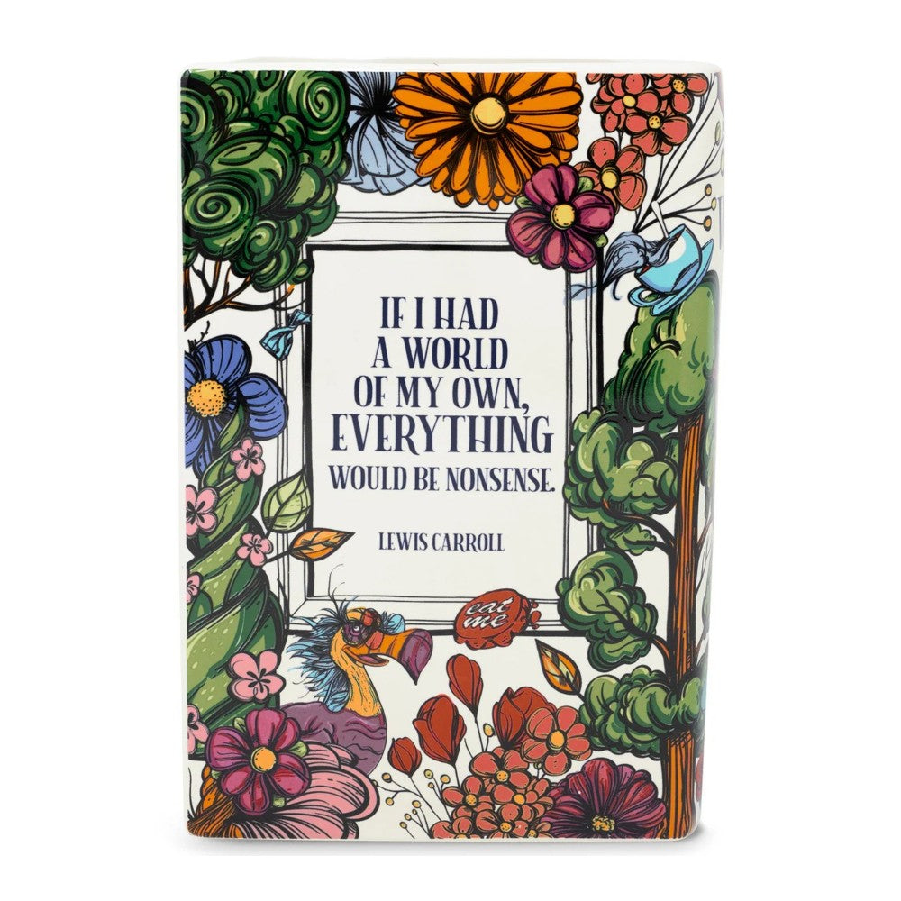 Colorful floral illustration with Lewis Carroll quote: "If I had a world of my own..."