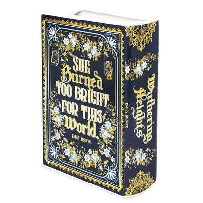 Elegant "Wuthering Heights" book with floral gold and blue design.