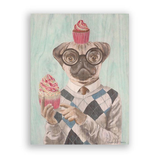 Picture of "Pug with Cupcakes" Wood Block Art Print