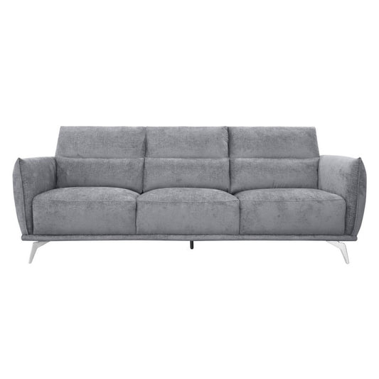 Gray modern three-seater sofa with metal legs.