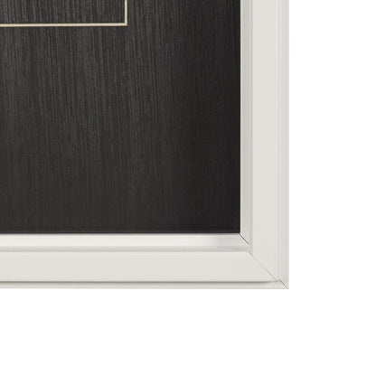 White frame corner on a black textured background.