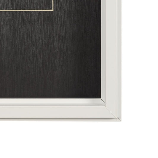 White frame corner on a black textured background.