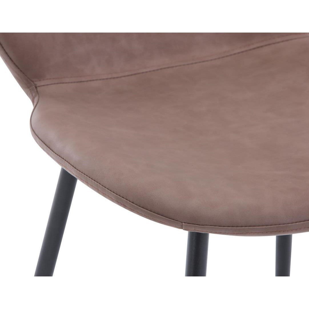 Brown leather chair seat with black metal legs.