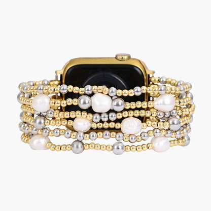 Gold and pearl beaded smartwatch band.