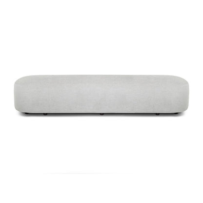 Minimalist gray bench with a smooth, rounded design.