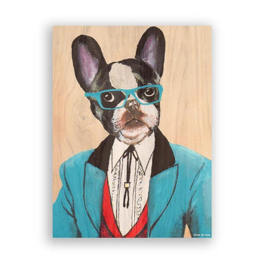 Picture of "French Bulldog in Blue" Wood Block Art Print
