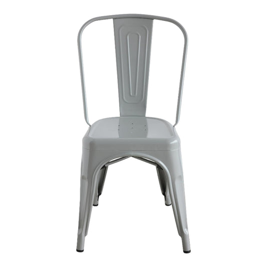 Metallic gray chair with a minimalist design.
