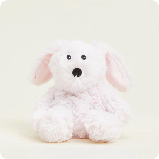 Fluffy white plush dog with floppy ears.