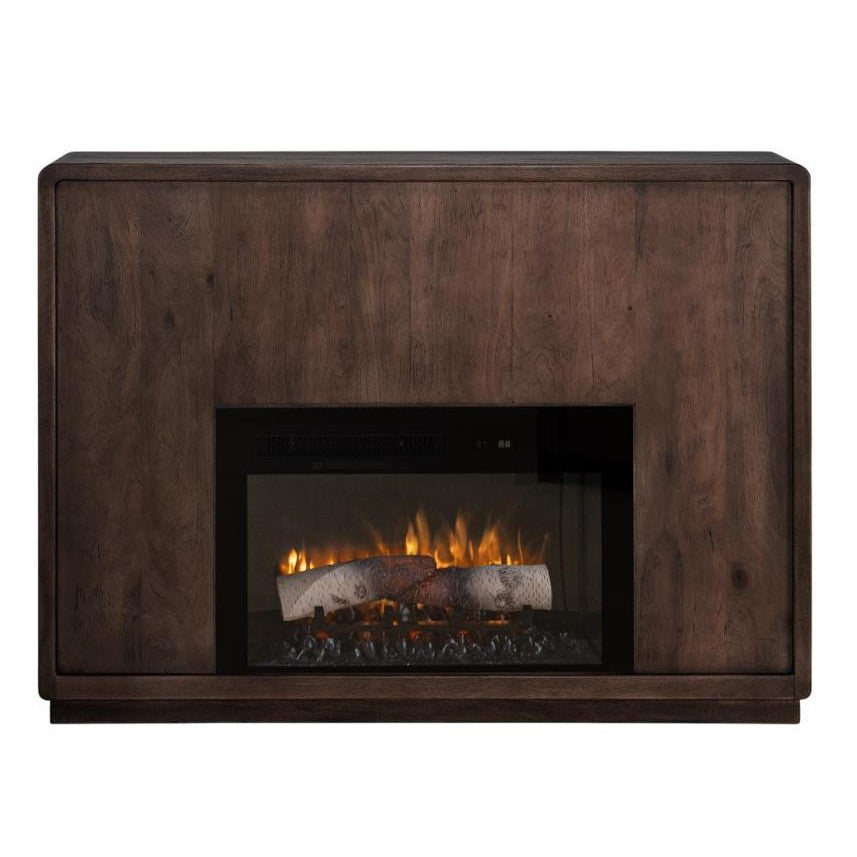 Electric fireplace with a dark wooden frame.