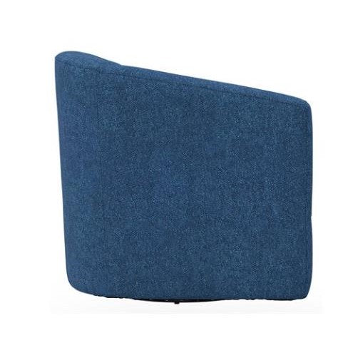 Modern blue upholstered chair with a slanted back.